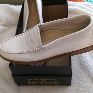 White leather penny loafers brand new